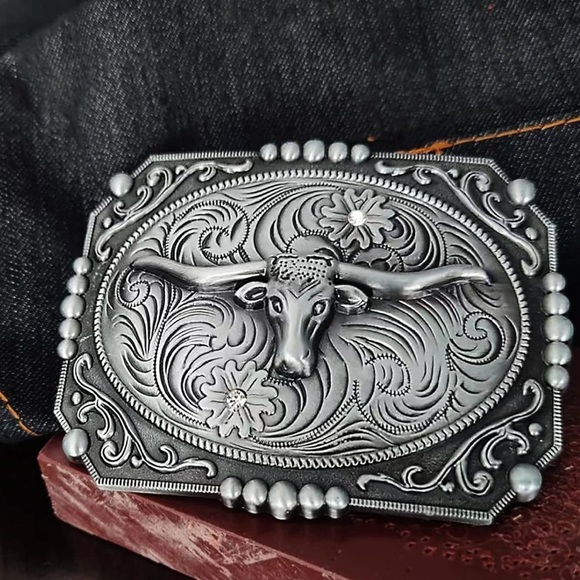 Western Cowboy Belt Buckle Longhorn Texas Bull Horse Buckles for Men - Picture 1 of 5